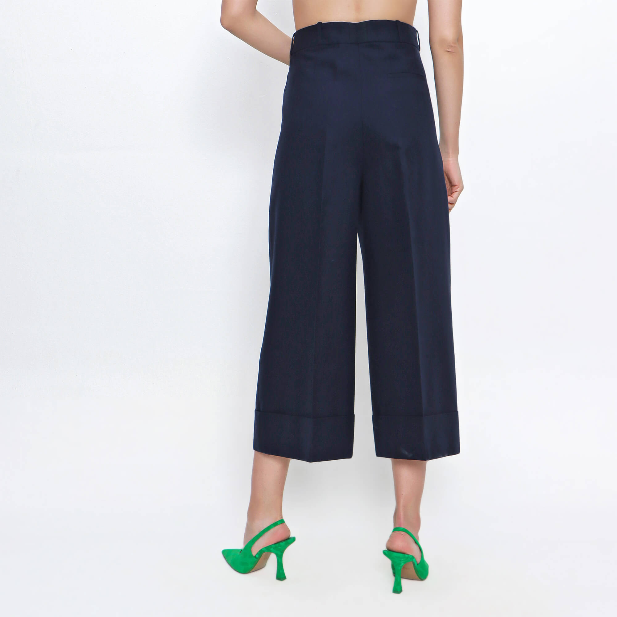 Alexander McQueen - Navy Blue Wide Leg Cropped Trousers